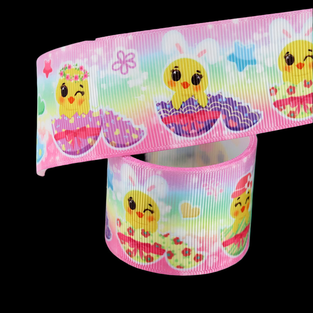 Colorful ribbon with cartoon characters on a white background