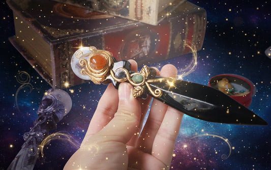 Magic Daggers Witchcraft Tools for Altar | Obsidian & Amethyst Crystal - Lucky Girl Gifts
