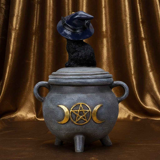 Black Cat on Cauldron Trinket Box - Lucky Girl Gifts