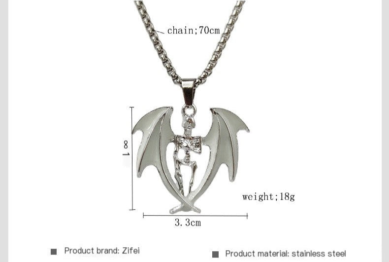 Dragon-shaped pendant necklace with measurement details on a white background