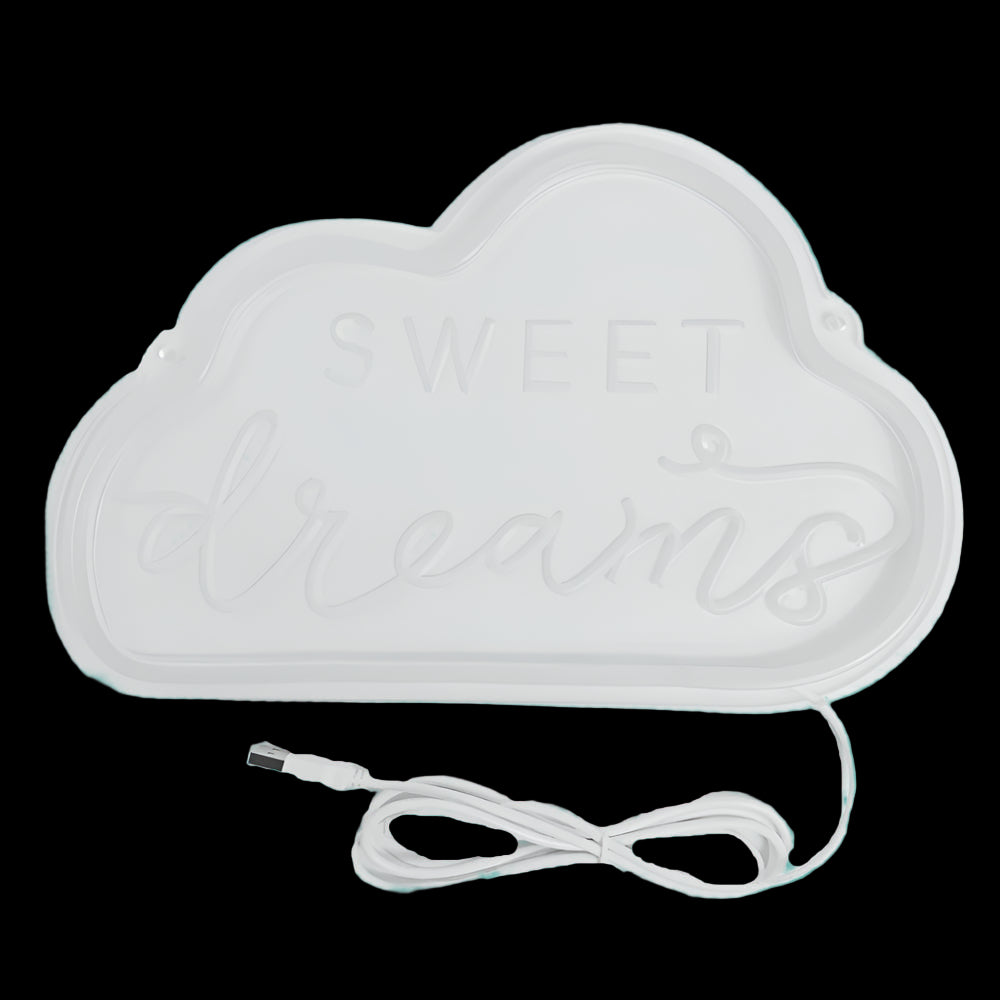 Heart-shaped 'Sweet Dreams' light on a white background