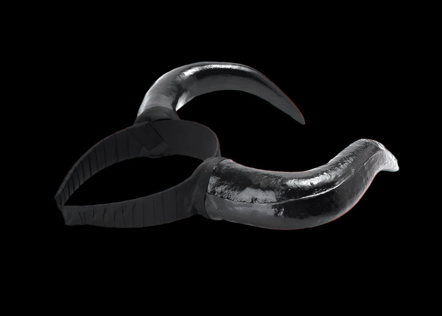 Black dragon-style eye masks on a white background
