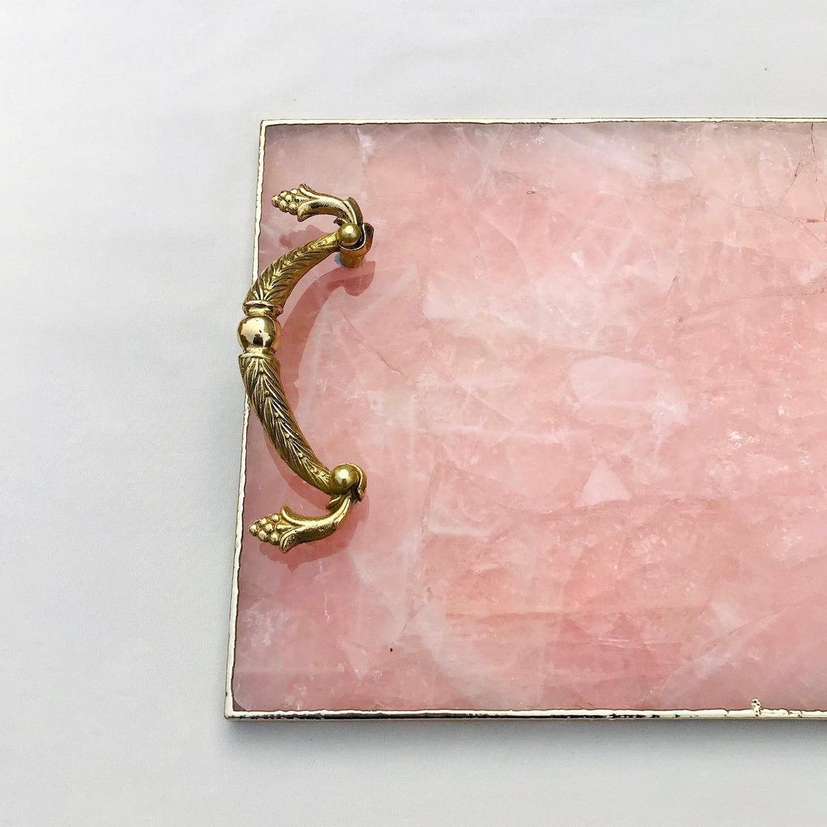 Rose Quartz Agate Tray with Brass Handles for Elegant Serving - Lucky Girl Gifts