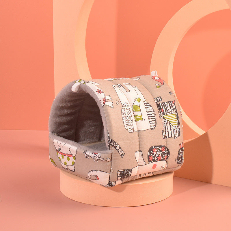 Cat bed with animal pattern on a pink background