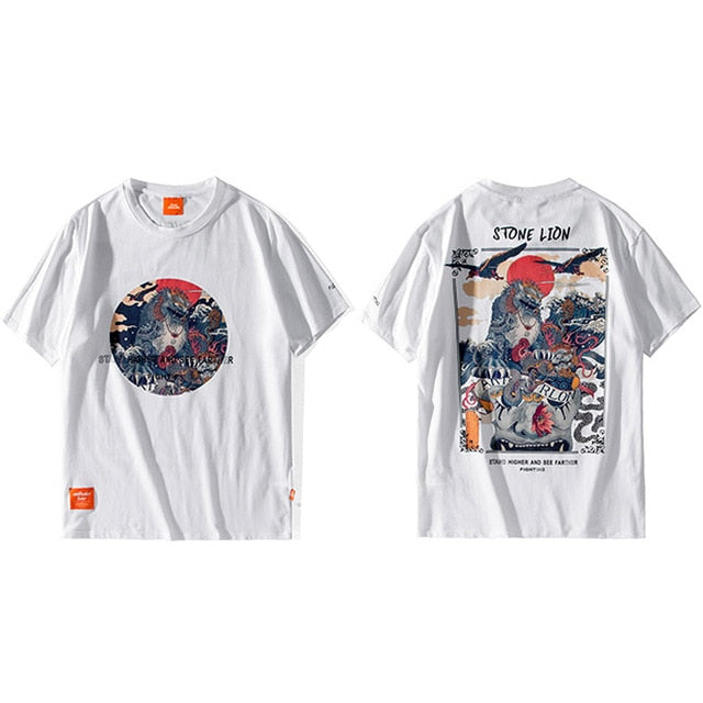 Harajuku T Shirt Men Hip Hop T-Shirt Stone Lion Chinese Streetwear Summer Tshirts Short Sleeve Cotton Tops Tees Hipster New