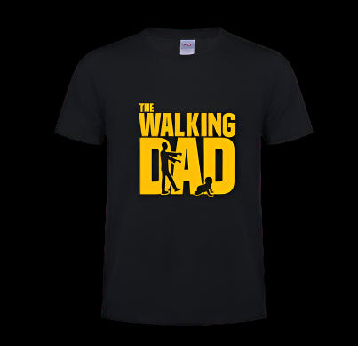 Black t-shirt with 'The Walking Dad' graphic design on a white background