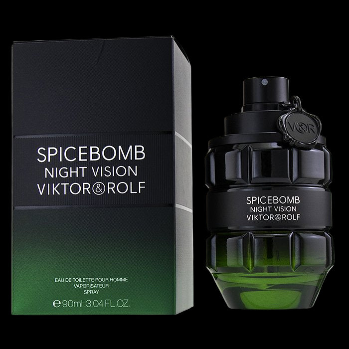 Viktor & Rolf Spicebomb Night Vision perfume bottle and packaging on a white background