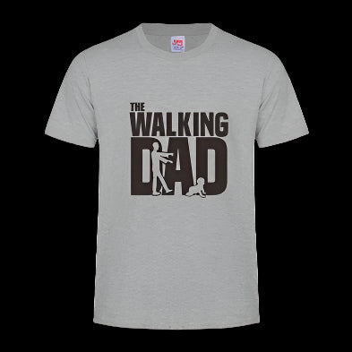 Gray t-shirt with 'The Walking Dad' graphic design on a white background