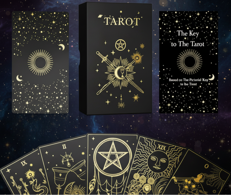 Tarot Card Deck & Guide Book for Beginners and Experts | Elegant Black & Gold Foil Design - Lucky Girl Gifts