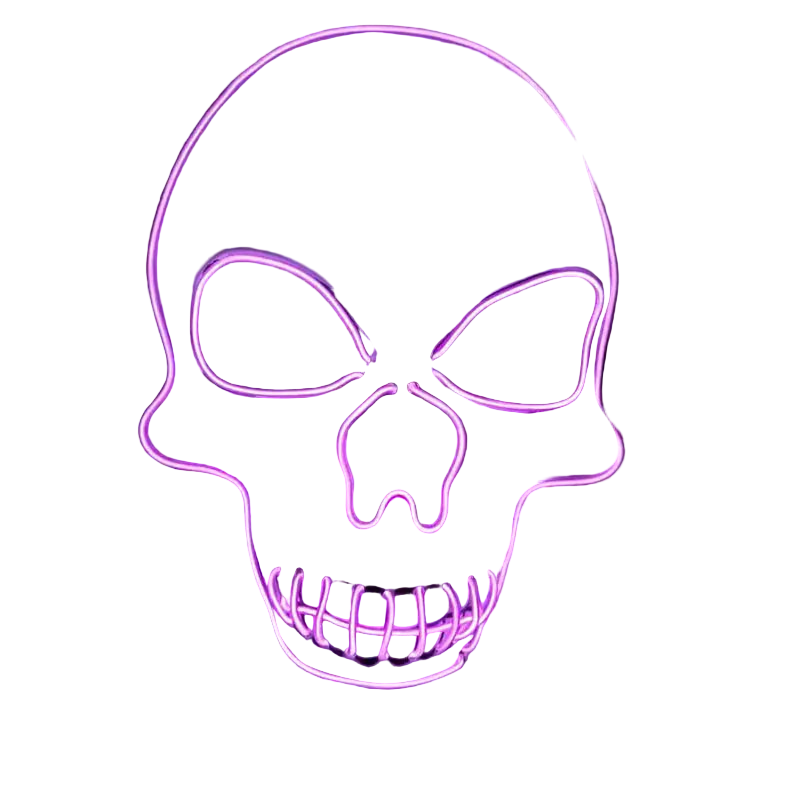 Neon purple skull mask on a dark background