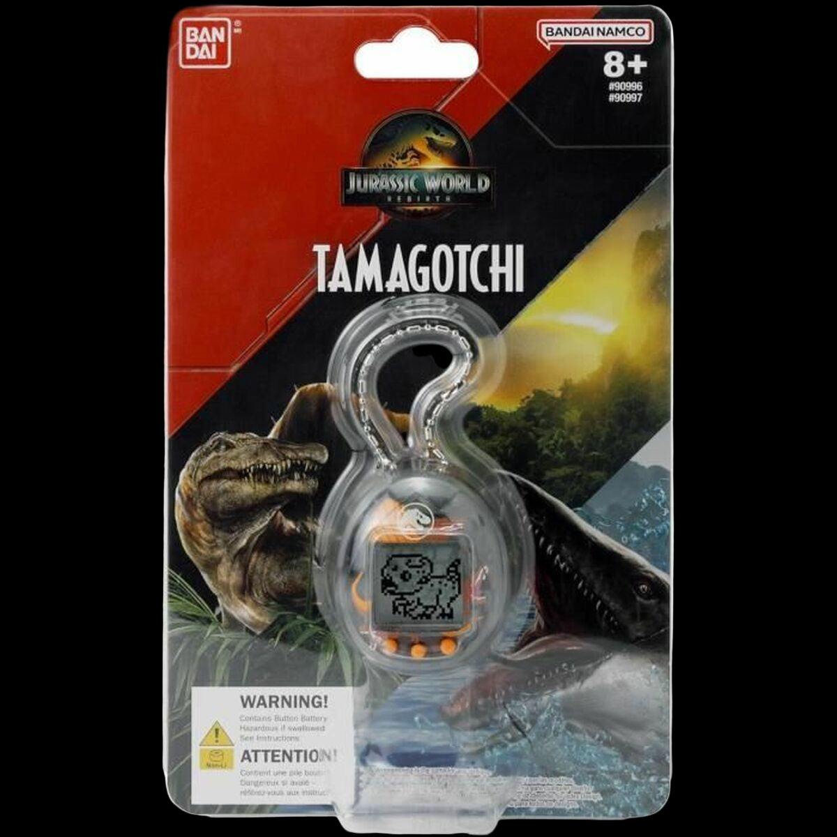 Tamagotchi in packaging with Jurassic World branding