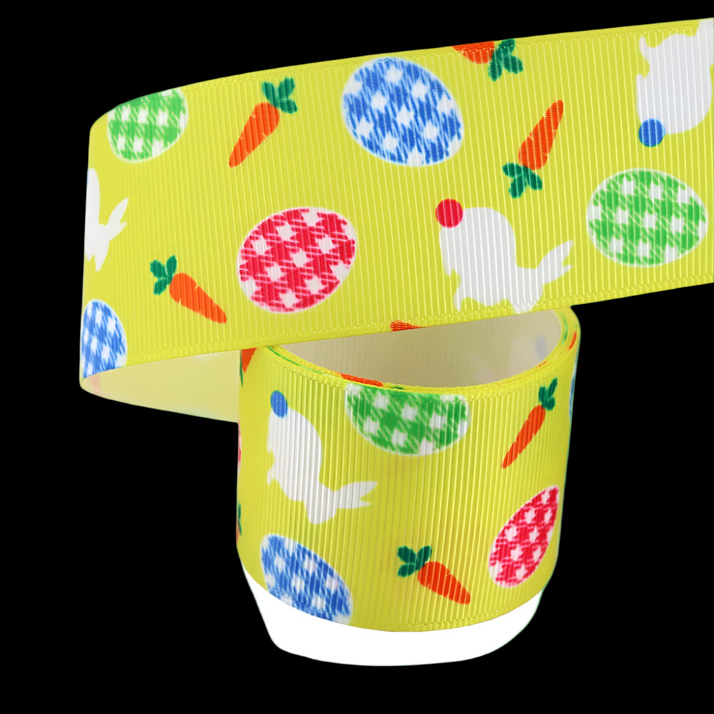 Ribbon with Easter-themed pattern on a yellow background