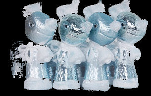 Set of four decorative figurines in a clear packaging box on a white background