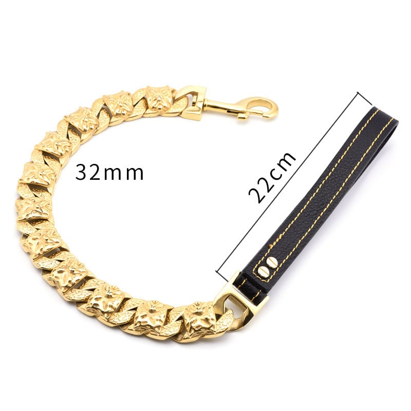 Gold chain bracelet with measurements on a white background