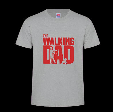 Gray t-shirt with red 'The Walking Dad' graphic on a white background