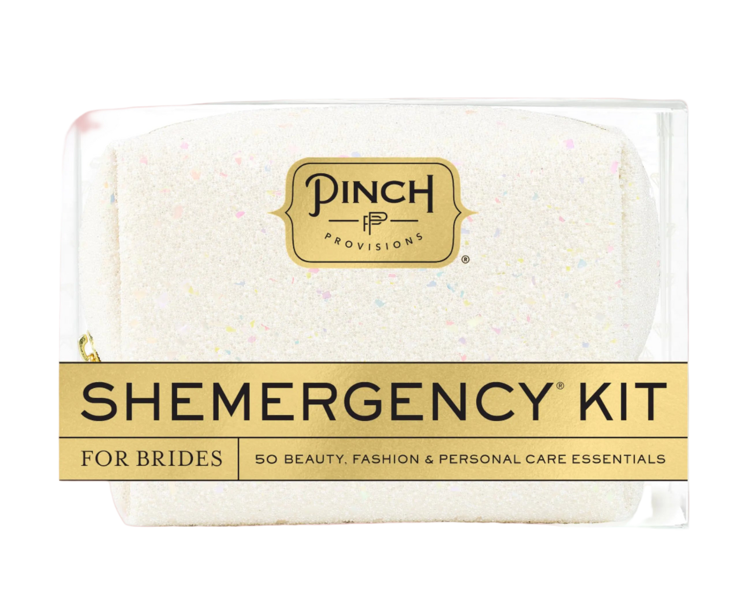 Sheemergency Kit for brides by Pinch Provisions in clear packaging on a white background