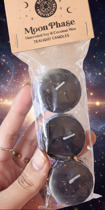 Moon Phase Tealight Candles in Black & White for Celestial Decor - Lucky Girl Gifts