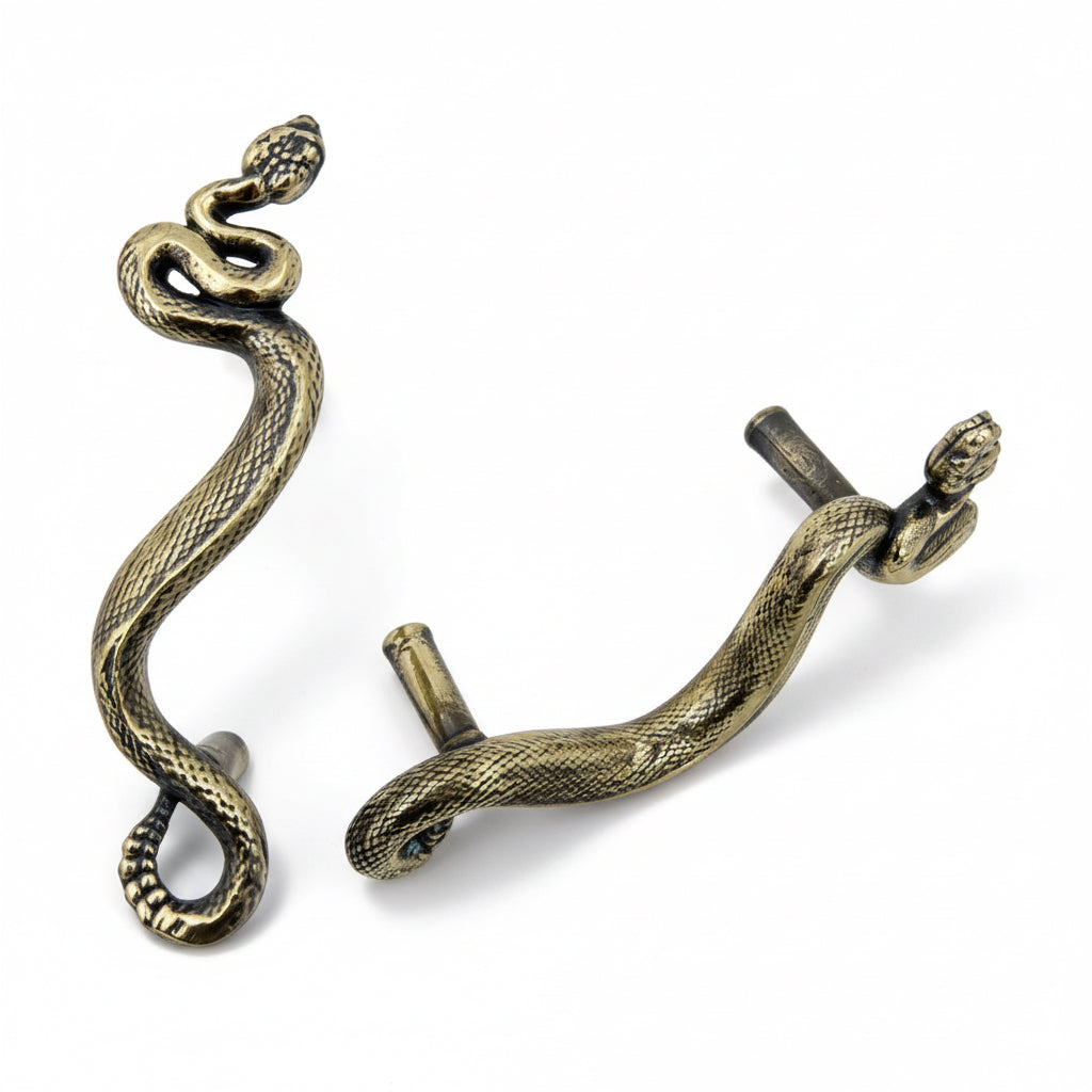 Swirling Snakes Brass Cabinet Handles - Antique Finish Set of 2 - Lucky Girl Gifts