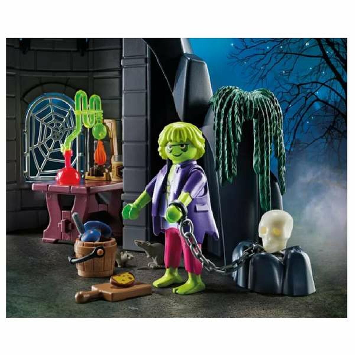 Toy figure in a Halloween-themed setting with a dark background