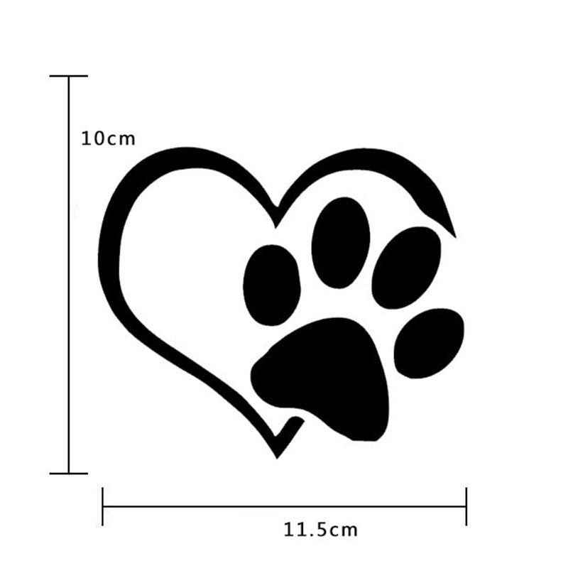 Heart-shaped design with paw prints and measurements on a white background