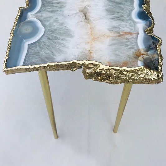 Large Grey Agate Coffee Table - Unique Quartz Gemstone Side Table with Organic Edge