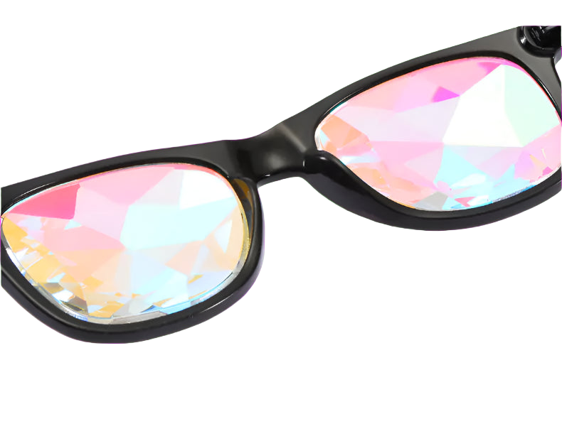Sunglasses with colorful lenses on a white background