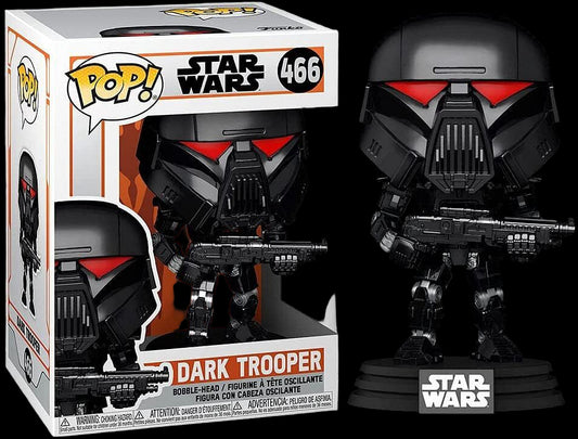 Funko Pop! vinyl figure of a Dark Trooper from Star Wars next to its packaging.