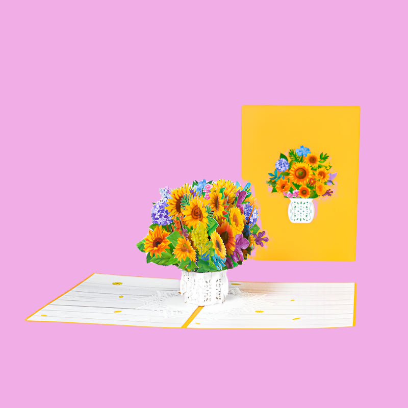 Floral pop-up card with sunflowers and a yellow background