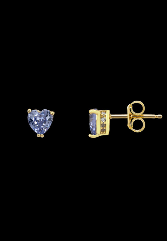 Asscher Cut Heart Stud Earrings Gold Tanzanite