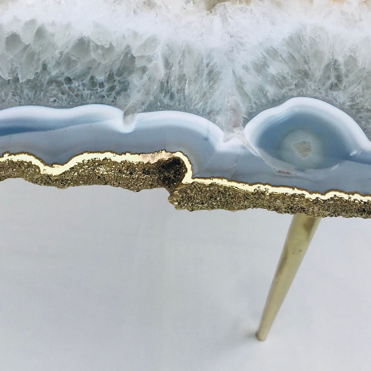Large Grey Agate Coffee Table - Unique Quartz Gemstone Side Table with Organic Edge - Lucky Girl Gifts