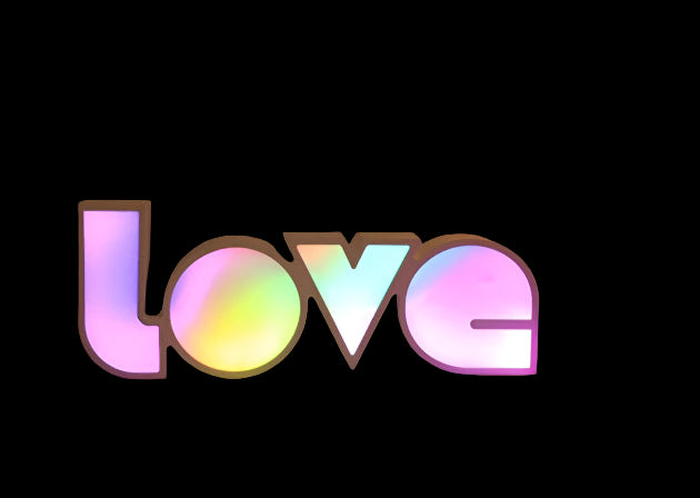 Colorful 'LOVE' text on a yellow background