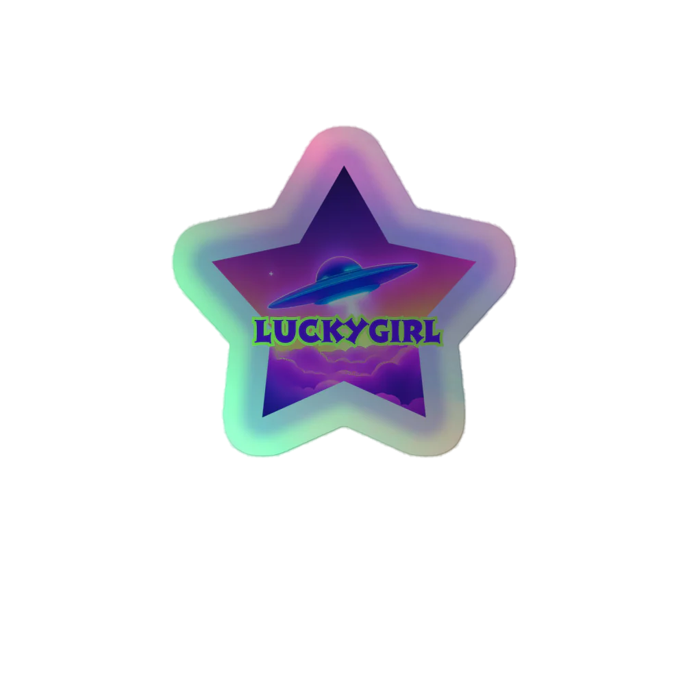 Star-shaped object with 'LUCKYGIRL' text on a white background