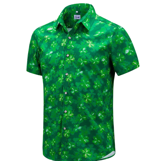 Green floral patterned shirt on a white background