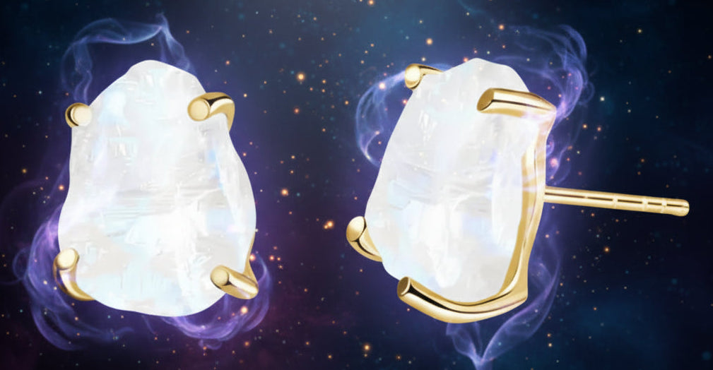 Moonstone Earrings | Authentic Raw Crystal Jewelry in 18K Yellow Gold - Lucky Girl Gifts