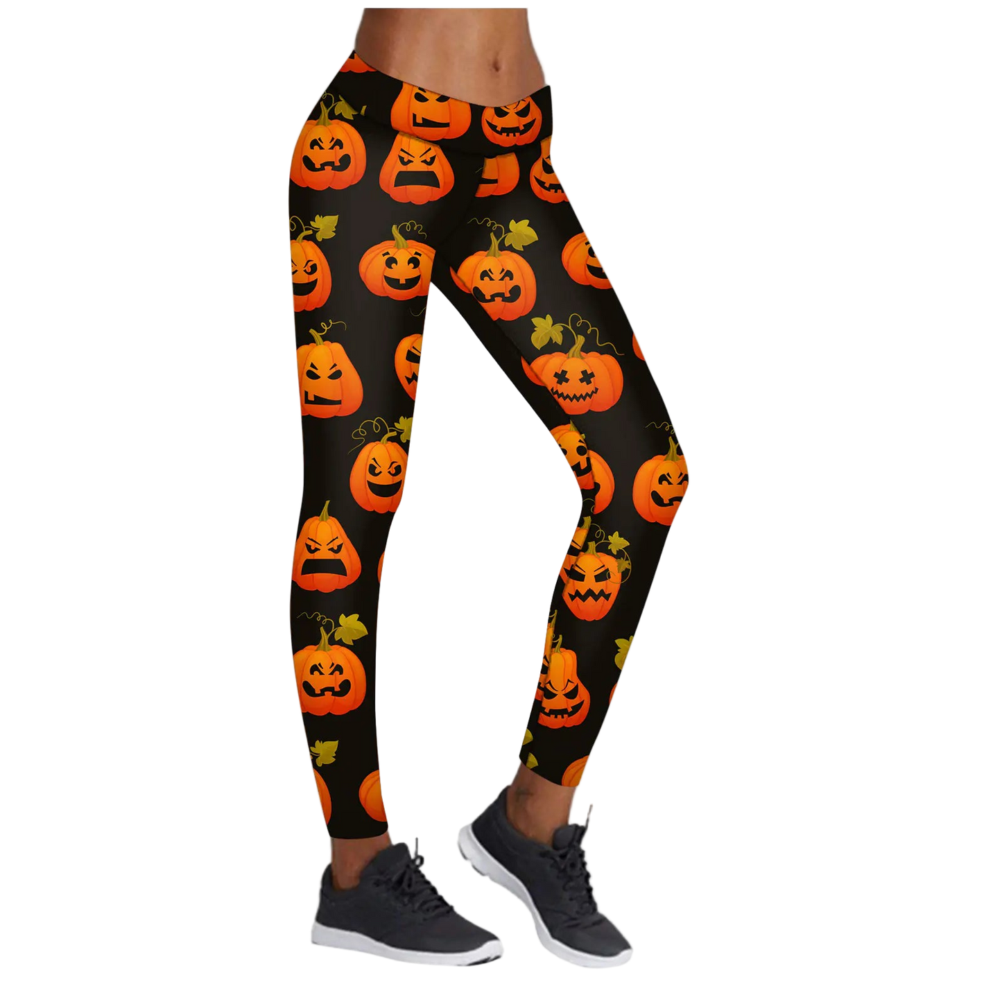 Leggings with Halloween pumpkin pattern on a white background