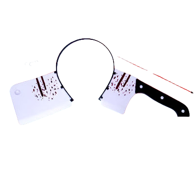 Halloween-themed headband with knife design and measurements on a white background