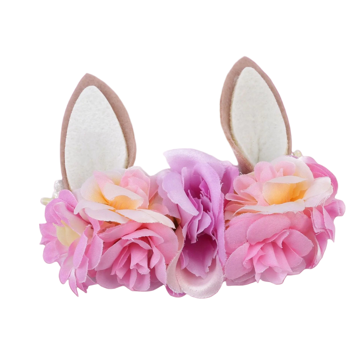 Floral headband with bunny ears on a white background