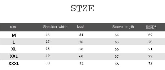 Size chart for clothing with measurements in millimeters