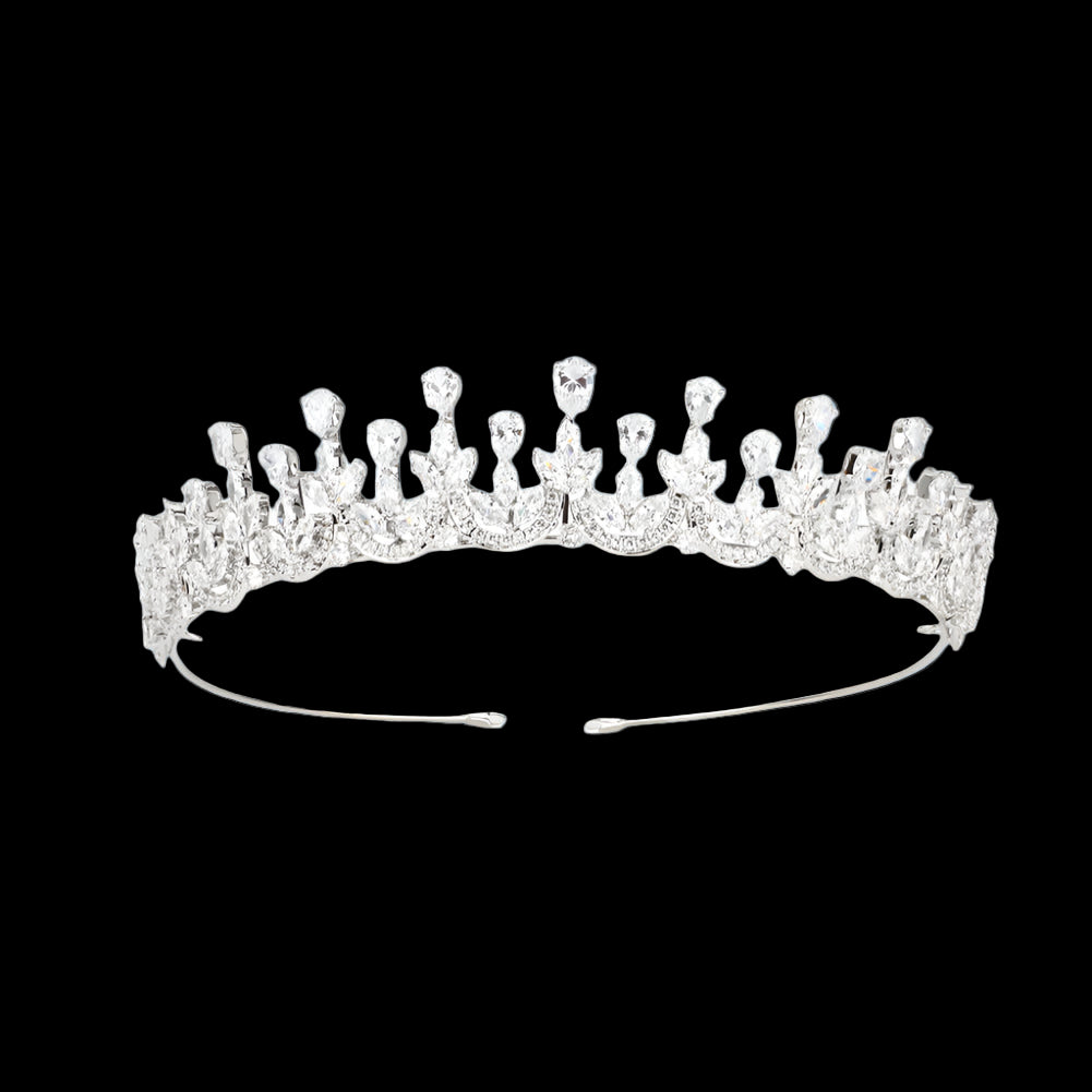 Silver tiara with clear stones on a white background