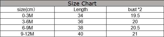 Size chart for clothing with measurements in centimeters and bust sizes.