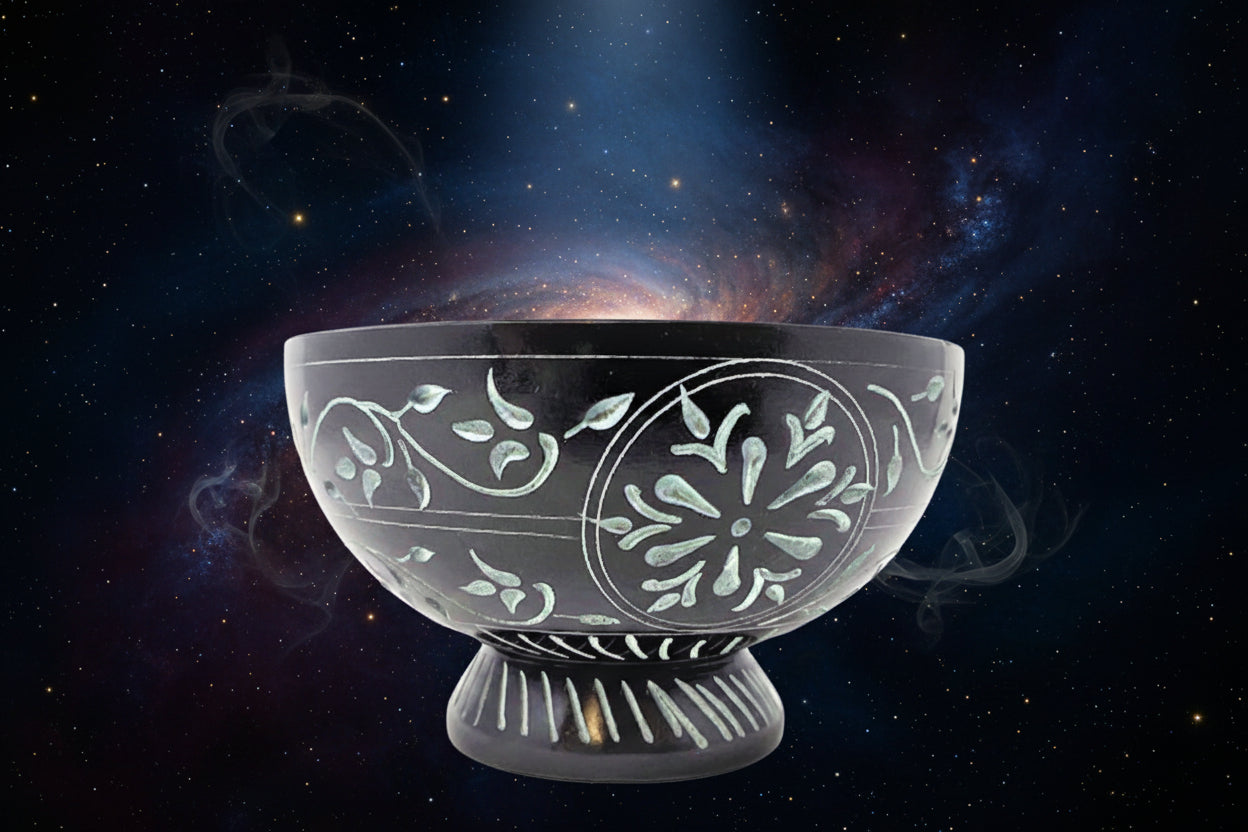 Black Soapstone Floral Bowl - Elegant Handcrafted Design - Lucky Girl Gifts