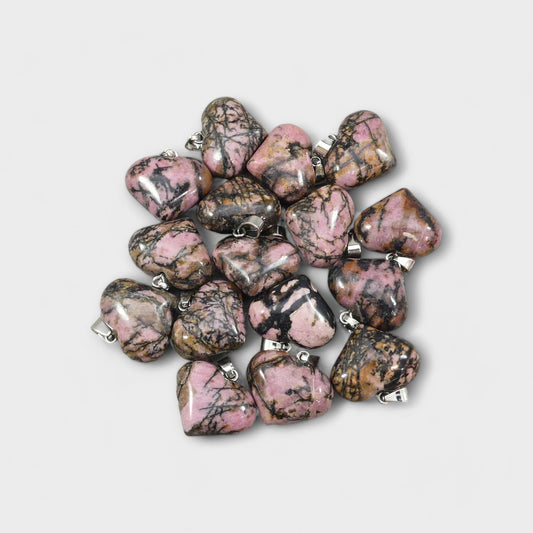 Black Rhodonite 25x20mm Heart Pendant-0