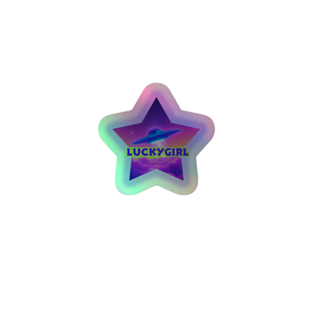 Star-shaped object with 'LUCKYGIRL' text on a white background