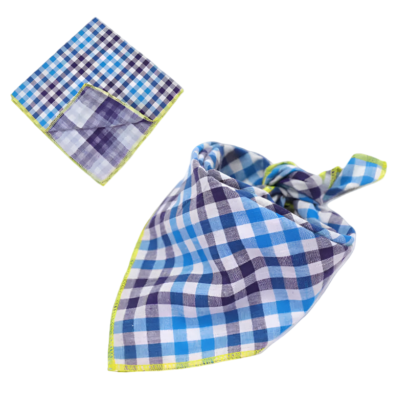 Blue and white checkered fabric with a folded corner on a white background