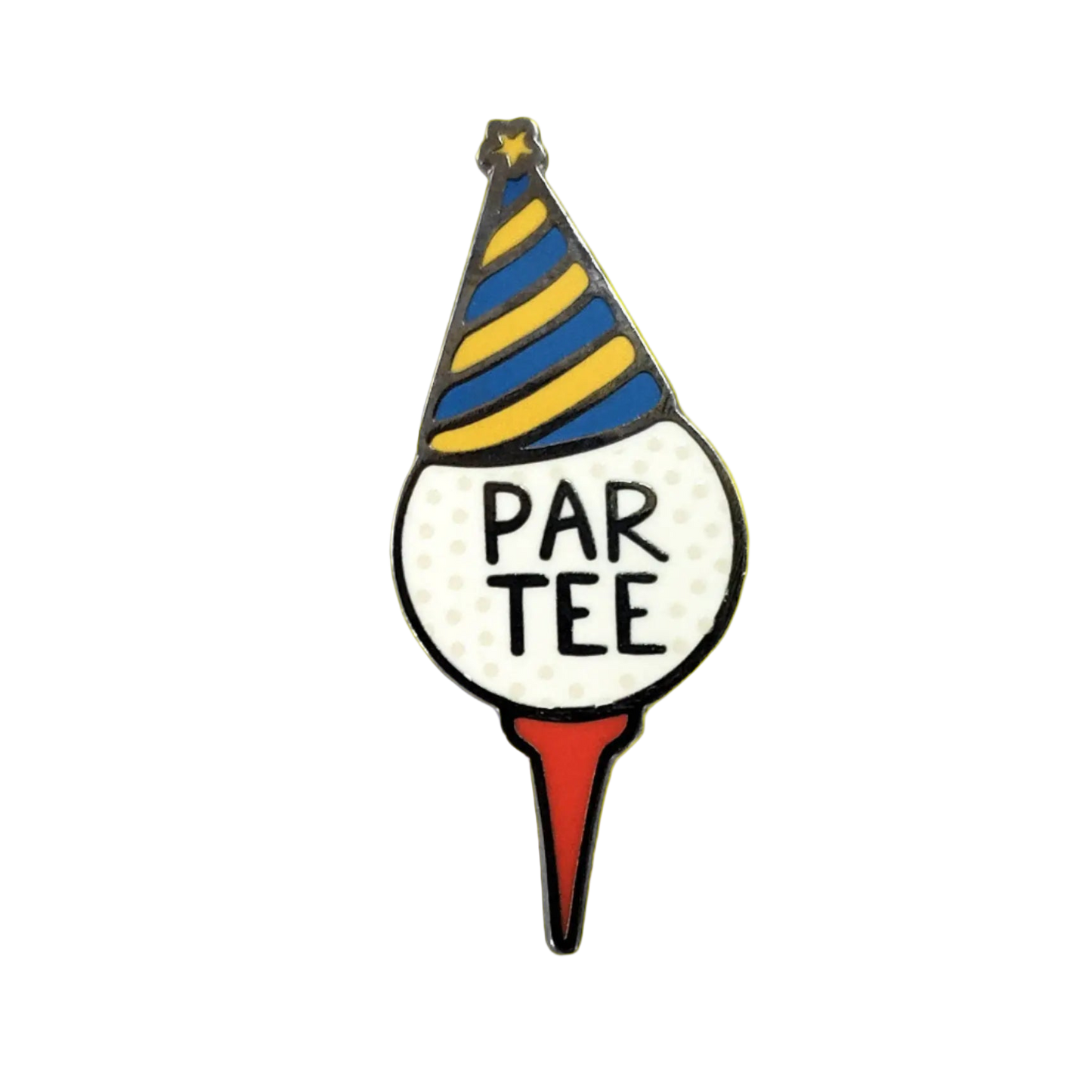 Golf tee with a party hat design and 'Par Tee' text on a white background