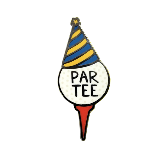 Golf tee with a party hat design and 'Par Tee' text on a white background