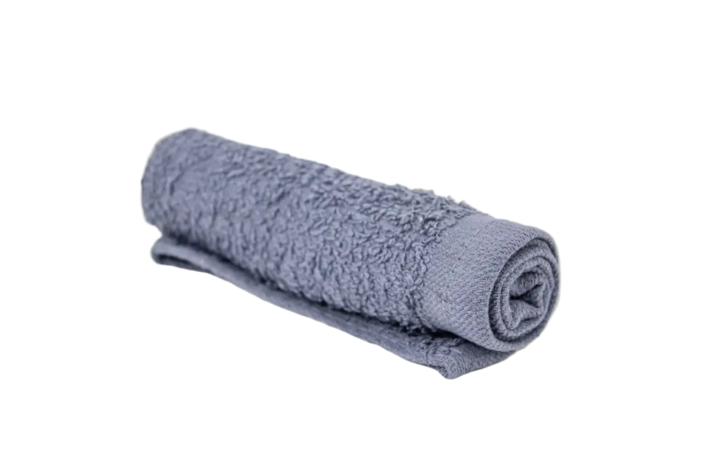 Rolled-up blue towel on a white background