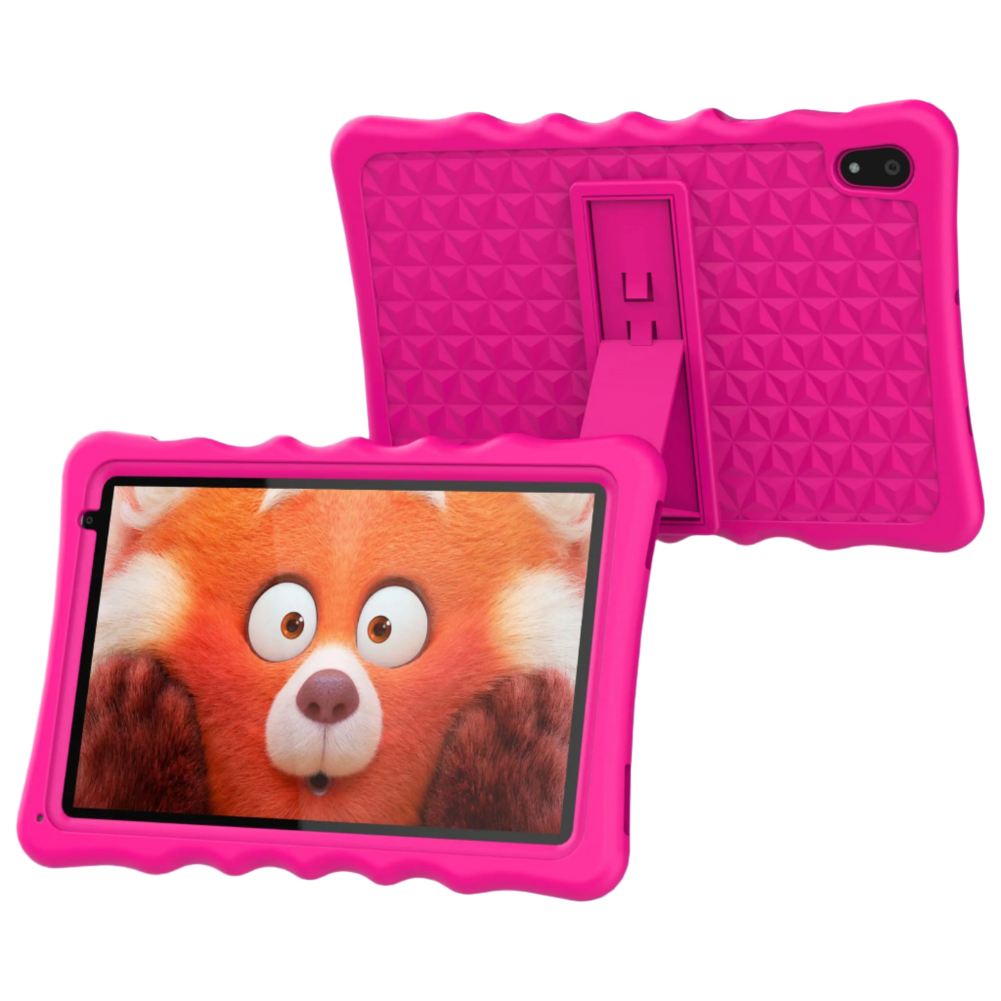 Pink tablet case with a cartoon bear on a white background