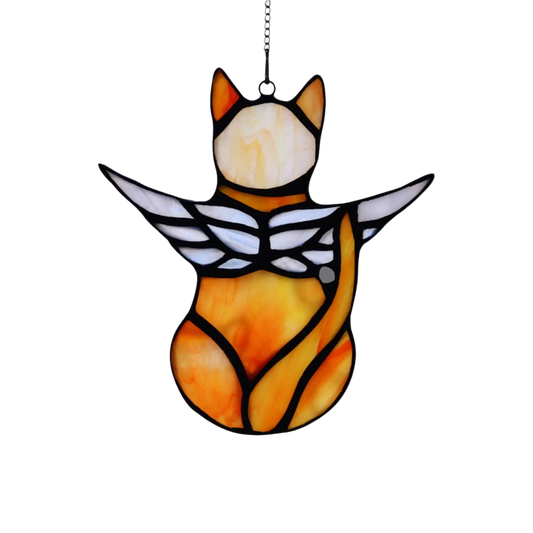 Stained glass angel with fox body on a white background