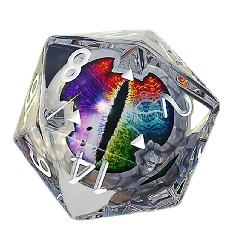 Dodecahedral dice with colorful design on a white background